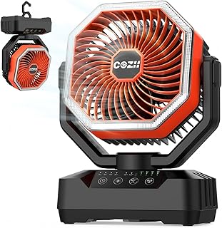 COZII Camping Ventilator 20000mAh, USB Ventilator Akku Tischventilator Oszillierend mit LED Licht, Fernbedienung, Haken, Tragbarer Ventilator Leise für Outdoor Camping, Zelt, Stromausfall, Angeln