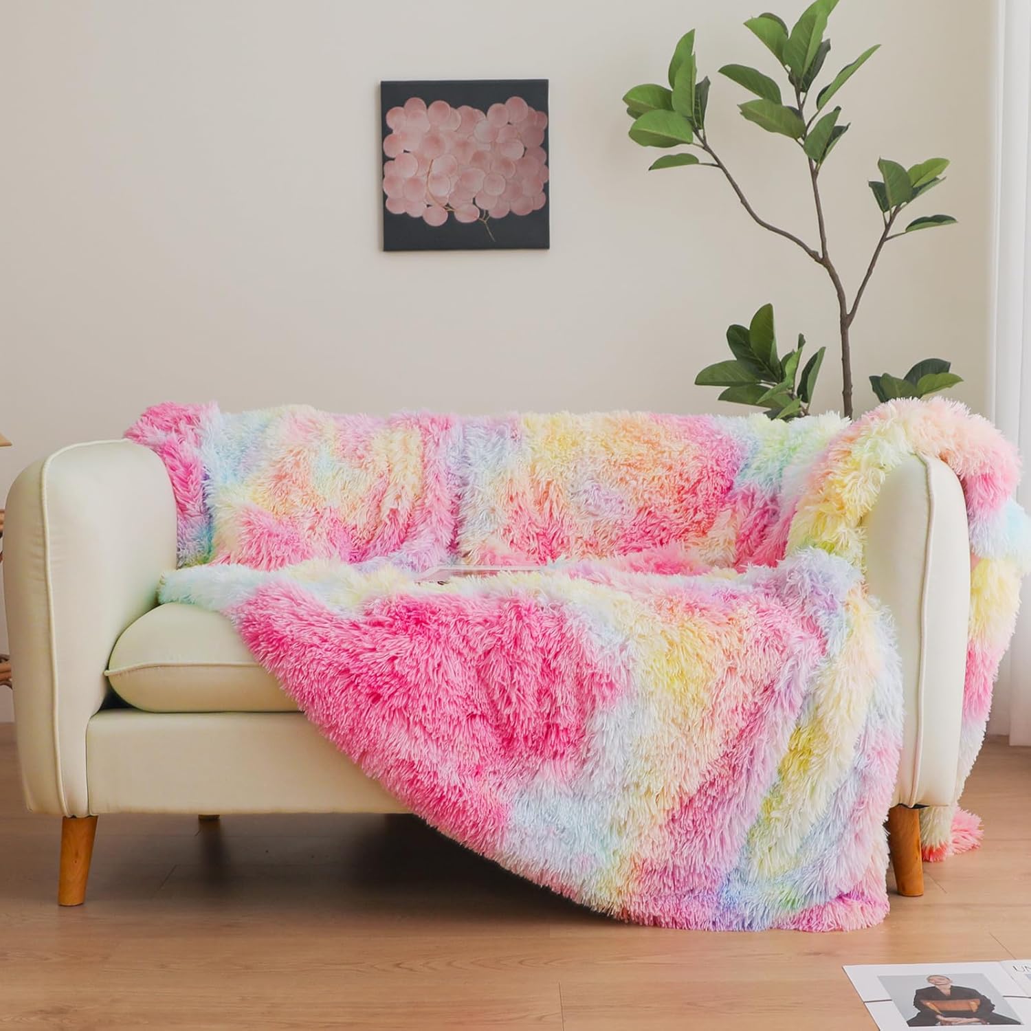 Rainbow Fluffy Throw Blanket – 50x60 Inch Soft & Cozy Plush Blanket, Fuzzy Shaggy Couch Bed Cover for Living Room, Bedroom Decor – Gift for Women, Men, Him & Her - Image 3