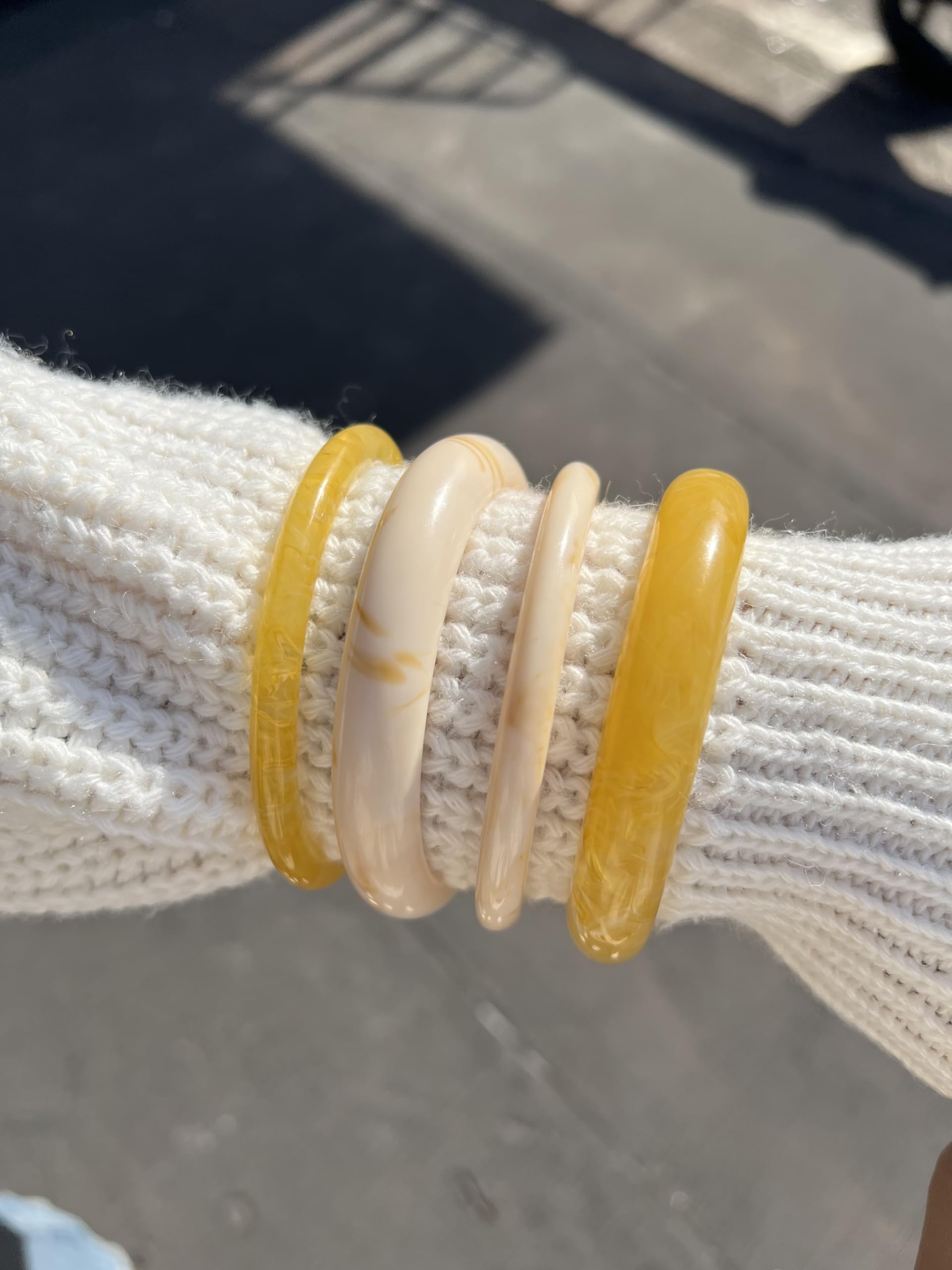 F ME Acrylic Bangles Bracelets for Women, Irregular Acrylic Resin Chunky Bracelets Geometric Fashions Thick Statement bangle Set view 3