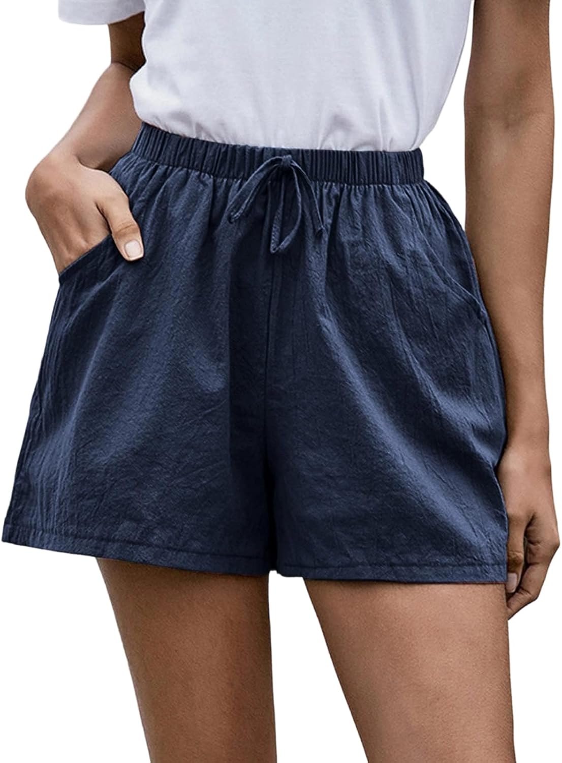 DuDubaby Athletic Shorts for Women Women's Casual Elastic High Waist Lightweight Summer Basic High Waist Drawstring Sport Shorts Women (Navy,x-Large)