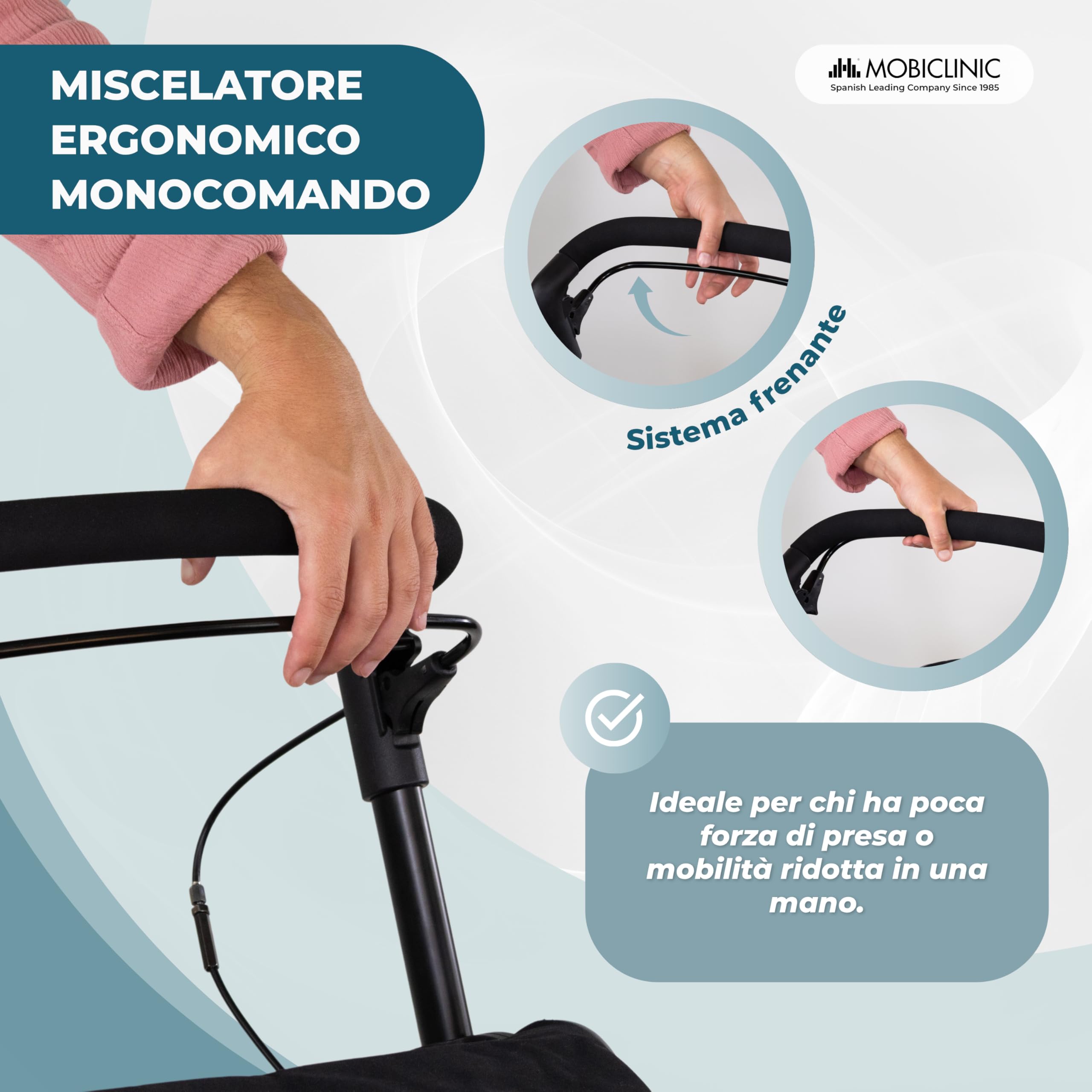 Mobiclinic®, Deambulatore Pieghevole + Carrello della Spesa, 2 in 1, Freno di Stazionamento, Regolabile in 6 Altezze, Maniglia Singola, Cestino e Borsa XXL Rimovibili, Ruote 360º, Alluminio, Formen