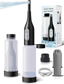 Portable Bidet for Travel Electric Peri Bottle with Dual Spray Modes, 360 Nozzle, Water Bottle Adapter, USB Rechargeable, Waterproof, Travel Bidet for Postpartum & Personal Hygiene