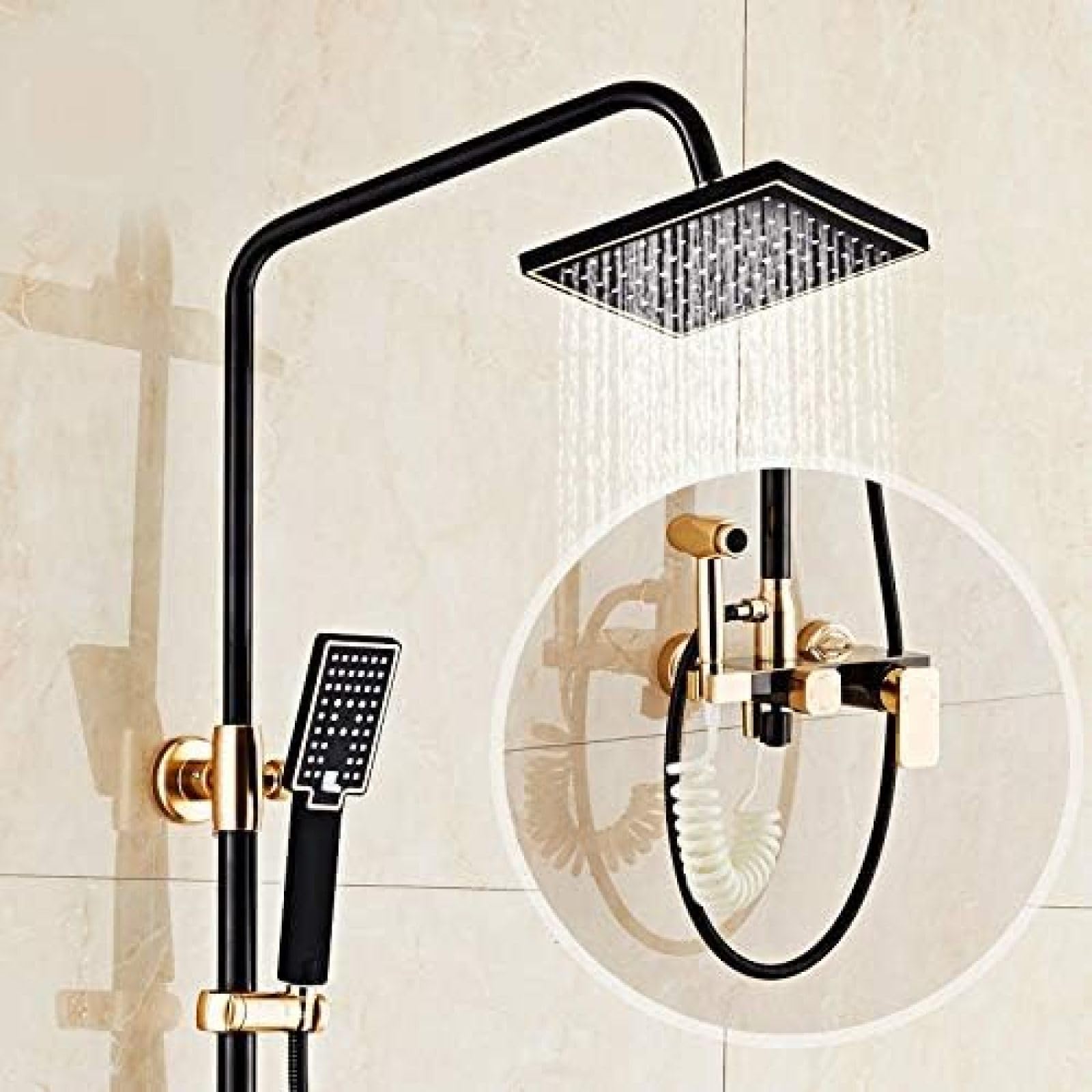 Aycdl Gold/Black Shower System, Luxury Shower Set And Bath Faucets Bathtub Taps Shower Faucet Column Shower Panel Rainfall Hand Spray