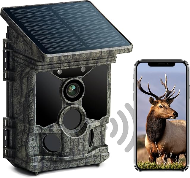 NEXCAM Solar Powered 4K 30fps Wildlife Camera WiFi 36MP Bluetooth Trail Camera with Night Vision Motion Activated IP66 Waterproof for Wildlife Monitoring