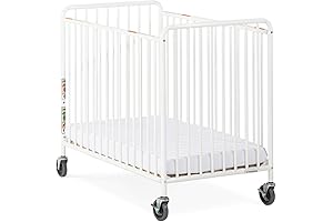 Foundations Chelsea Slatted Metal Compact Evacuation Crib for Nurseries, Nonporous, Adjustable Mattress...