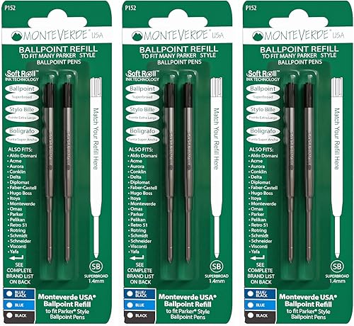 Miniatura 10 de Monteverde recambio para bolígrafos Parker punto medio rollo suave 2por paquete Negro