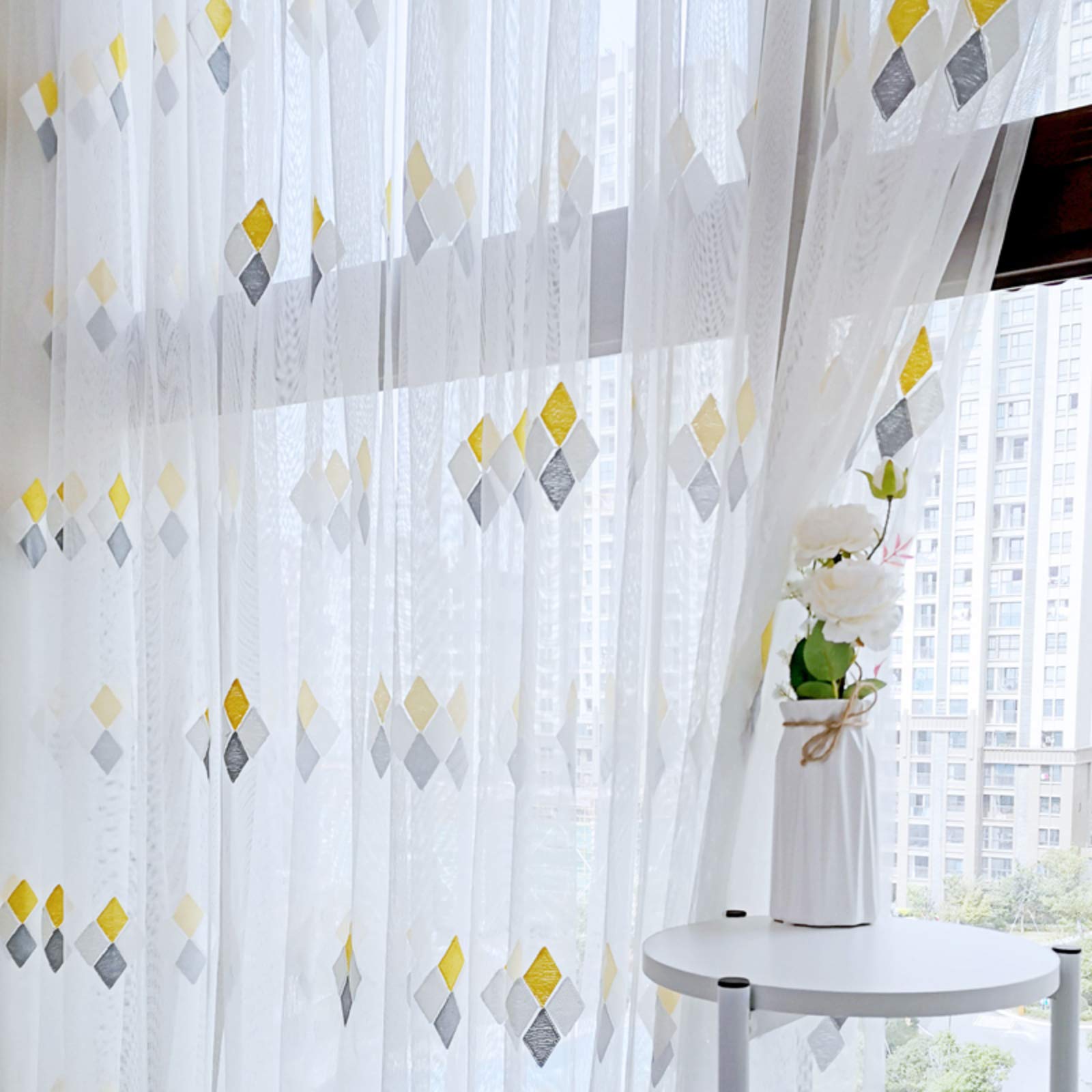 Rideaux transparents haut de gamme à crochets et voilage blanc texturé