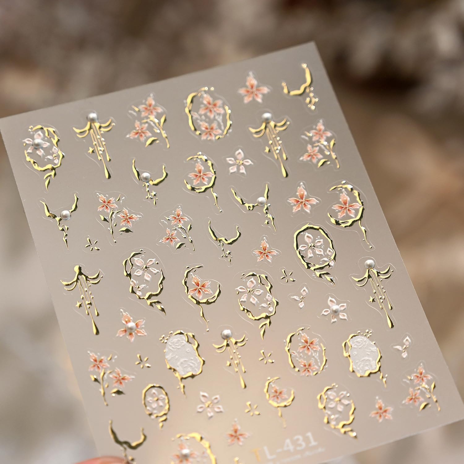 Gold Nail Stickers 5D Embossed Flower Nail Sticker for Nail Art, French Court Style Design Nail Decals Summer Floral DecalsNail Supplies Self-Adhesive Fingernail Sticker Nails for Women