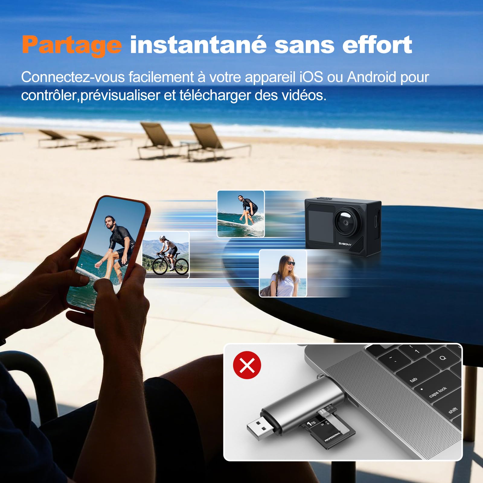 SVBONY SVGo2 Caméra sous-Marine 4K 30FPS avec EIS 30m Étanche Écran Tactile Double Écran WiFi 2.4G Kit Plongée
