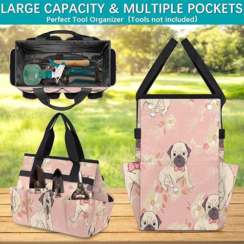 Miniatura 4 de Floral Flower Dogs Garden Tool Tote Bag for Women Men Gardening Tool Storage Bags with 10 Pockets Standable Garden Home Tool Kits Organizer for