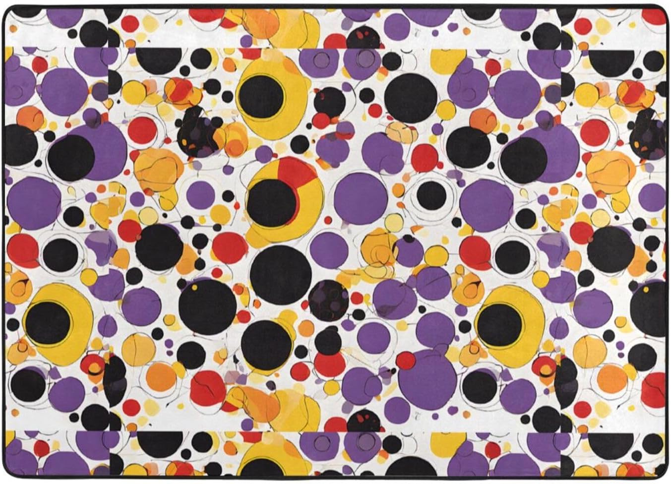 Flannel Non-Slip (Mid Century Modern Retro with Drop Shapes) Rug Pad 80×50in Soft Washable Protective for Hardwood Floors Bedroom Bathroom Living Room