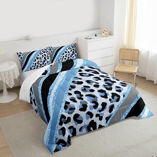 Miniatura 6 de Juego de edredón para niños con estampado de leopardo, tamaño individual, con textura de piel de guepardo abstracto, decoración de habitación de