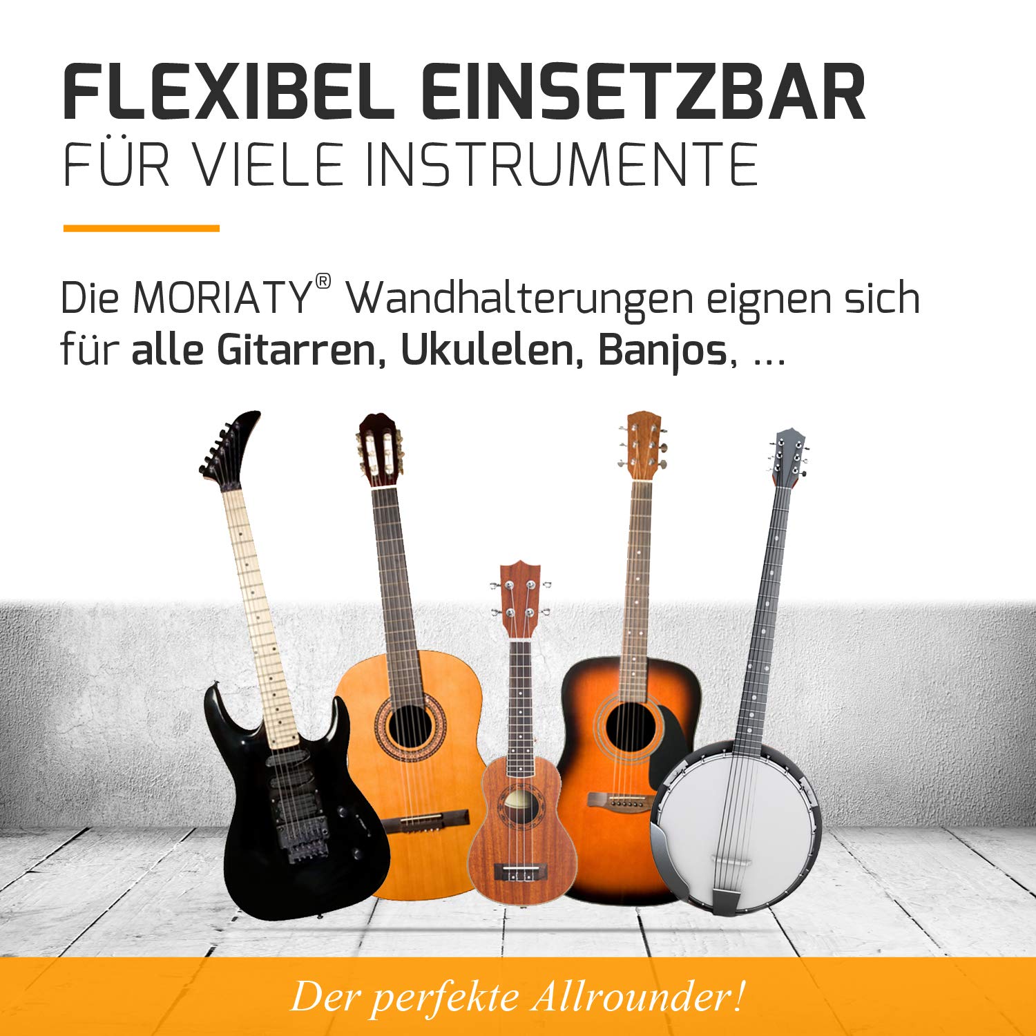 MORIATY Uchwyt ścienny do gitary [2 sztuki] + szkoła gitarowa – pierwszorzędny uchwyt do gitary westernowej, akustycznej, koncertowej, elektrycznej, banjo i ukulele
