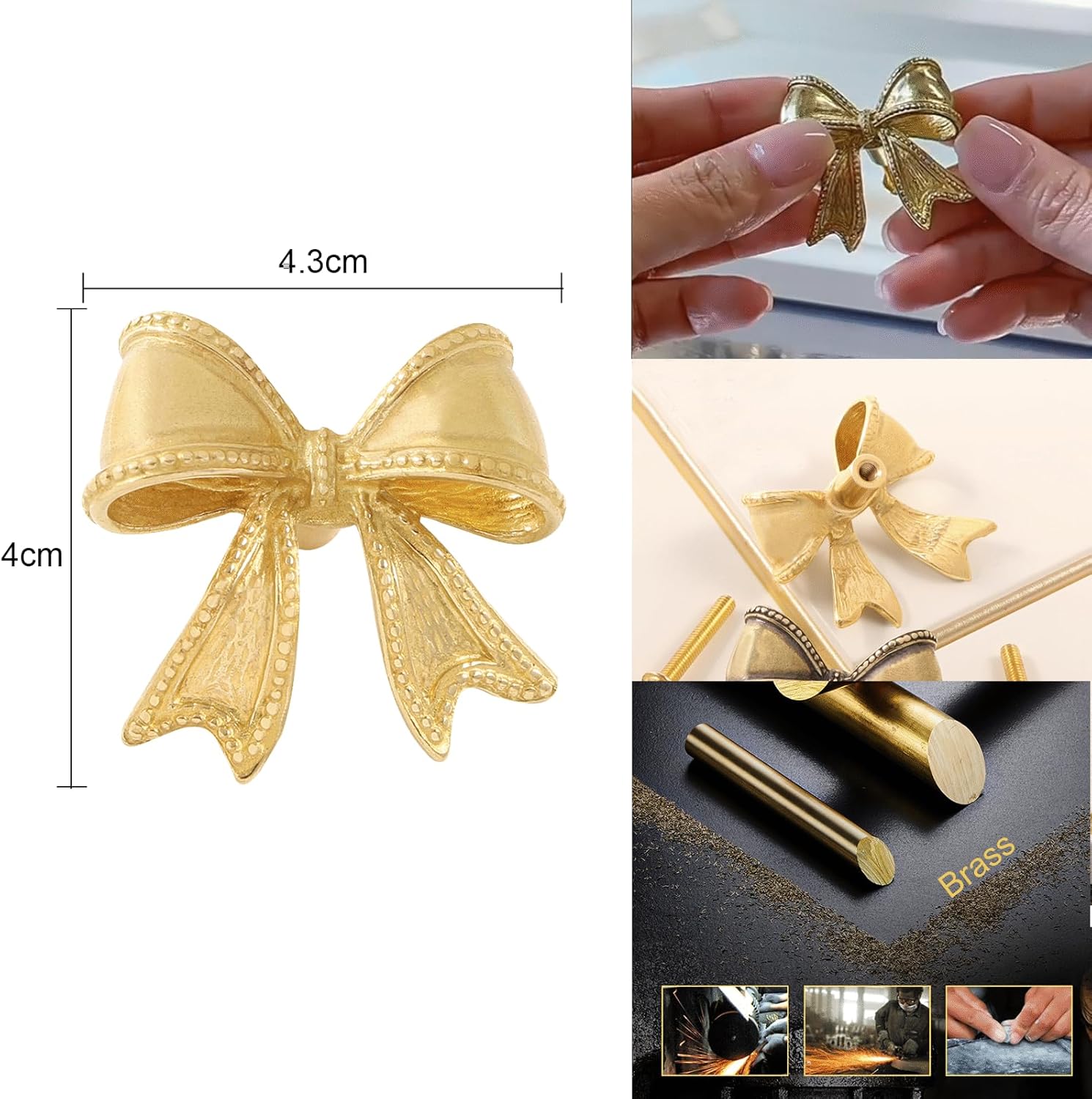 6 Pack Antique Gold Bow Cabinet Knobs Brass,Rustic Bowknot Drawer Dresser Furniture Knobs and Pulls Vintage for Kitchen,Bathroom, Bedroom,Kid Room (Gold)