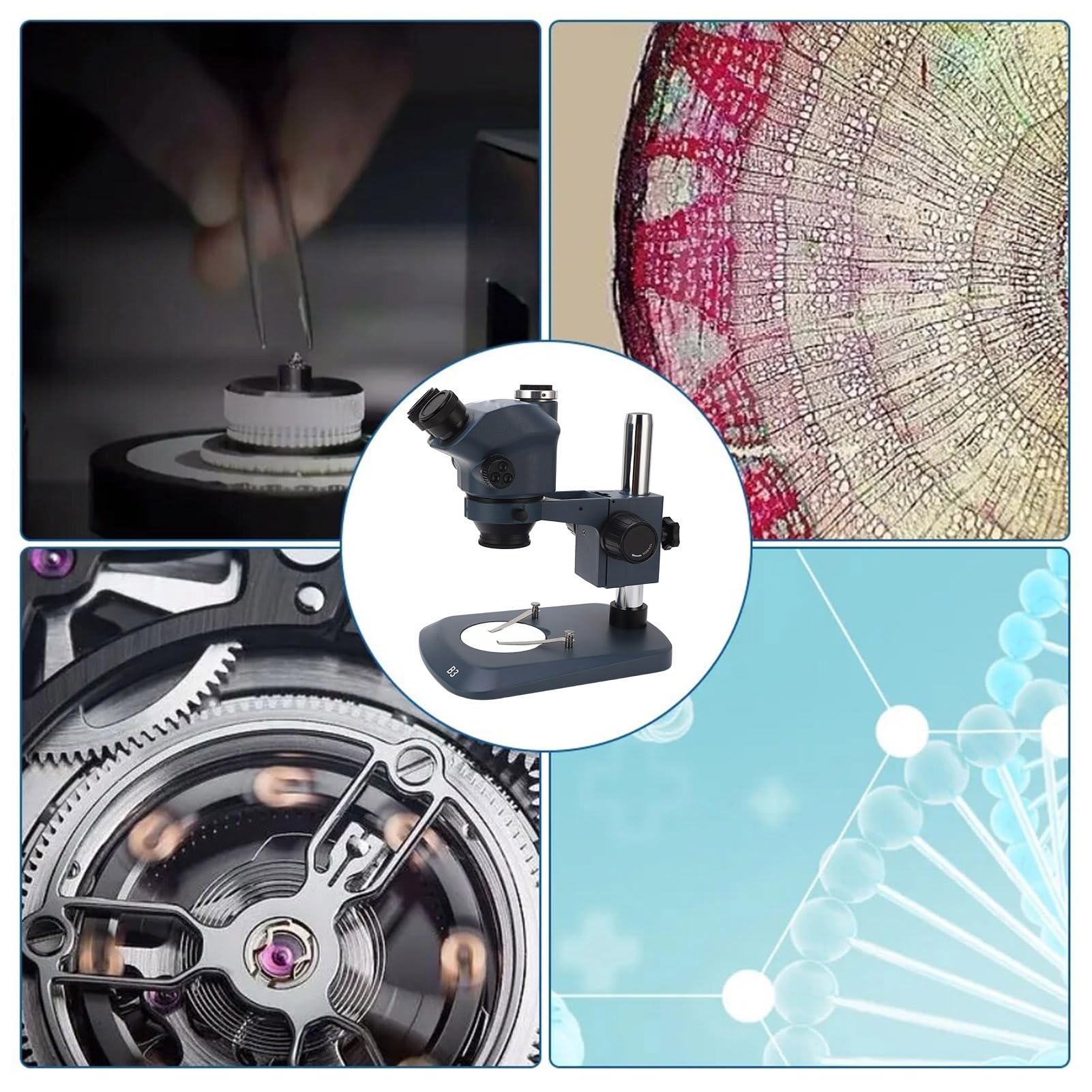 Cocoarm Microscopio Trinocular de 7X a 50X, Microscopio Estéreo ABS con Ocular WF10X22 Mm, Distancia de Trabajo de 100 Mm, Cabezal de 45 Grados, para Inspección y Educación de Laboratorio