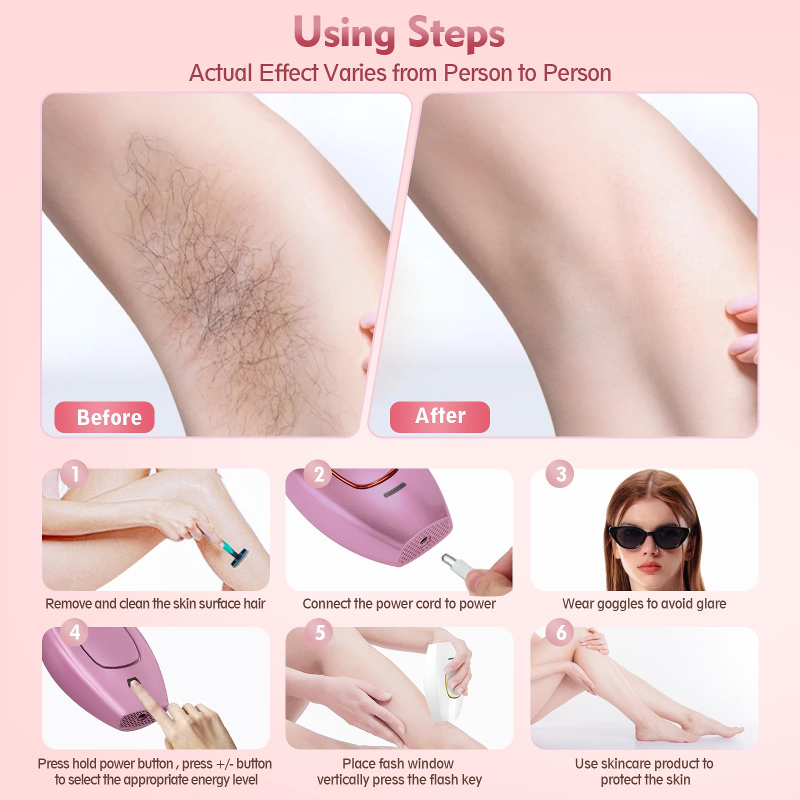 Epilateur Lumiere Pulsee IPL Hair Removal Epilateur laser Homme Femme Épilateur Lumière Pulsée Laser Epilation Definitive avec 5 Niveaux d'Energie 2 Modes pour Visage Corps Bikini Aisselle