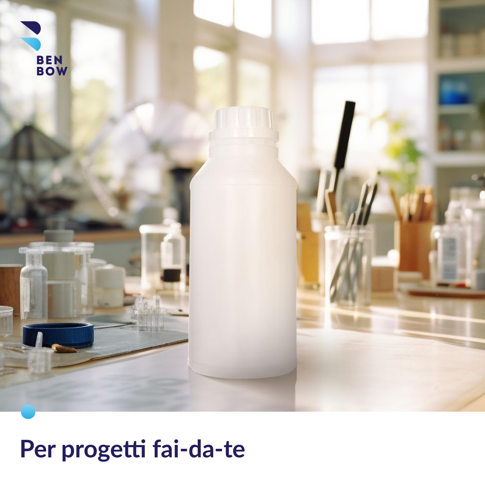 BenBow Bottiglia in plastica HDPE da 100x 500 ml con tappo a vite e scala per una sicura conservazione di liquidi e sostanze chimiche - ideale per uso domestico, laboratorio ed industria