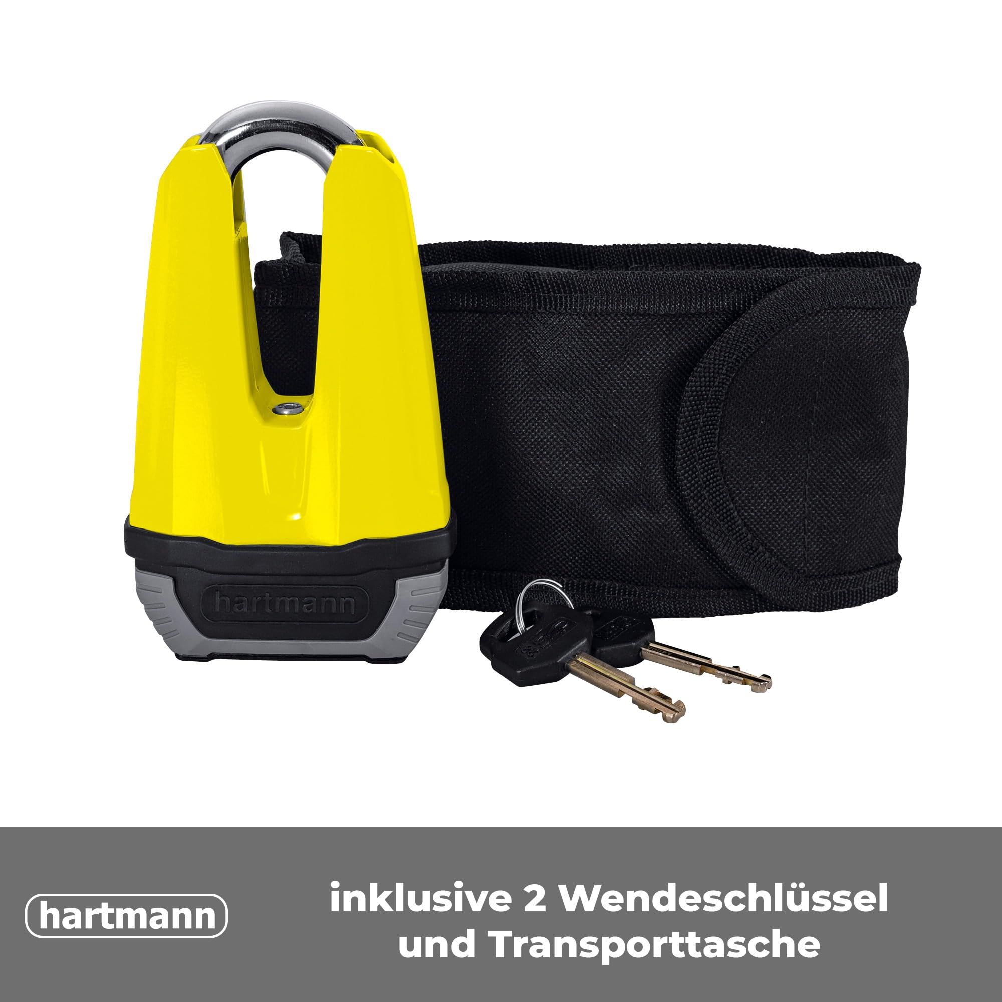 Hartmann Bügelschloss für Bremsscheiben, Motorradschloss mit Hoher Sicherheit, Robustes Bremsscheibenschloss für Roller, Scooter & E-Bikes, Diebstahlschutz mit Schlüssel, Sicherheitsschloss