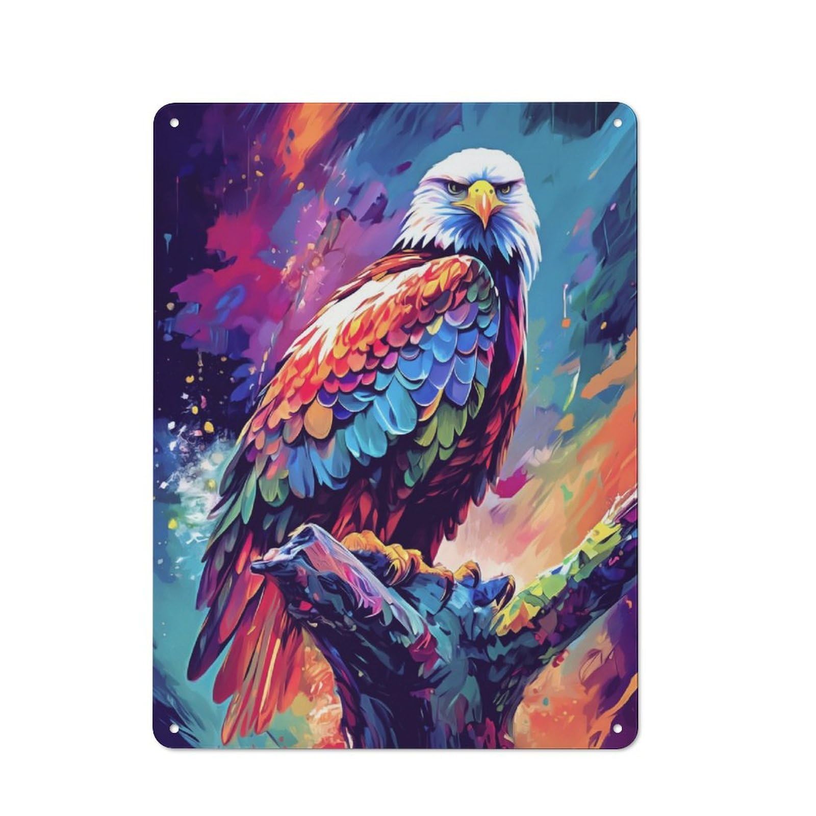 Junmoney Rainbow Eagle Metal Plaque 40X30cm With For Hallway Wall, Rustic Decor, For Garage, Workshop And Man Cave Decoration
