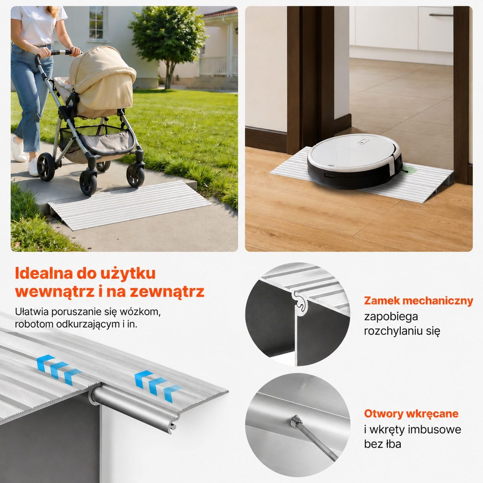 Rampa progowa ze stopu aluminium do wejścia domowego, stopni, ów, rowerów i trójkołowców