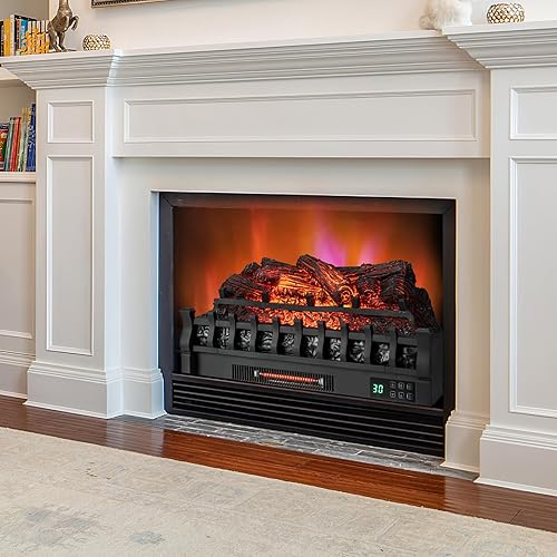 Miniatura 9 de ORALNER Juego de troncos de chimenea eléctrica, calentador de troncos de cuarzo infrarrojo de 26 pulgadas con control remoto, temporizador de 8