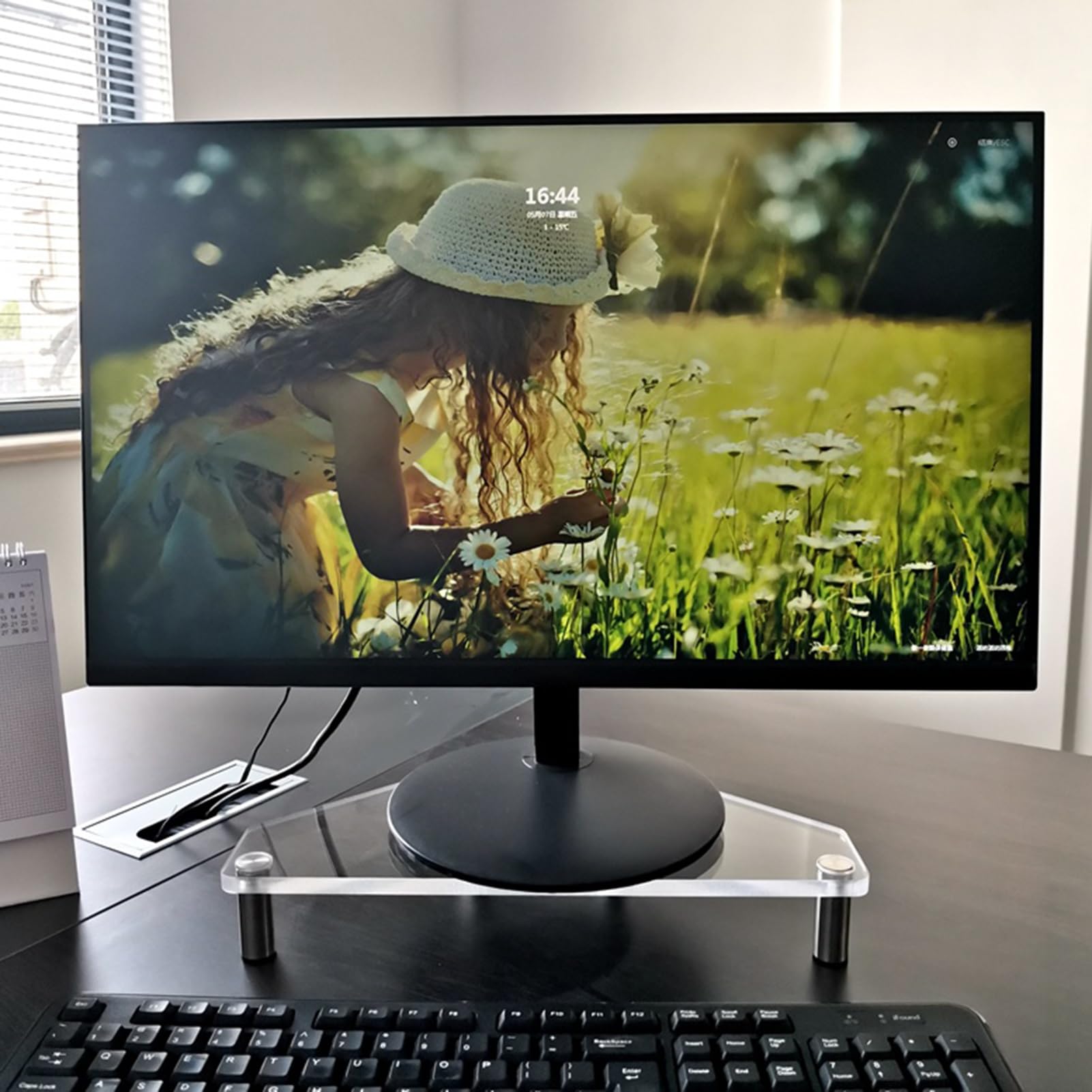 Soporte de esquina para monitor en acrílico transparente con alturas
