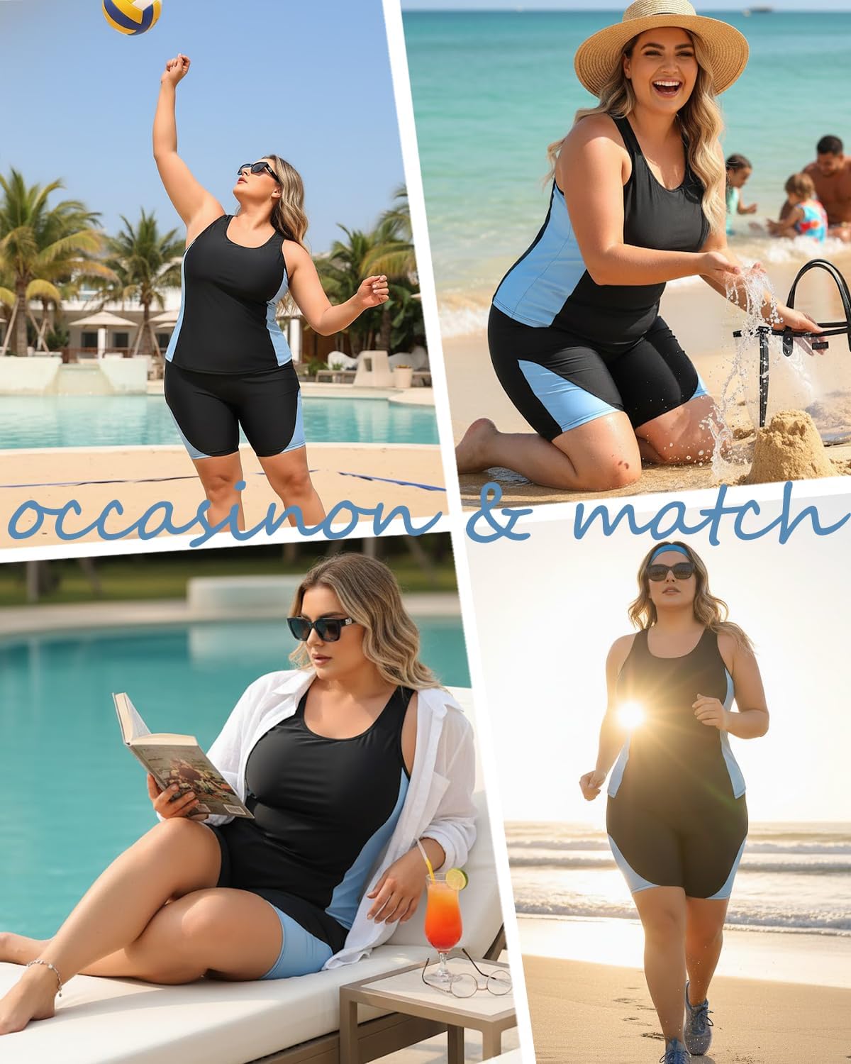 Daci Women's Plus Size Tankini Swimsuit - Two Piece Rash Guard with Capris Shorts and Athletic Racerback Bathing Suit