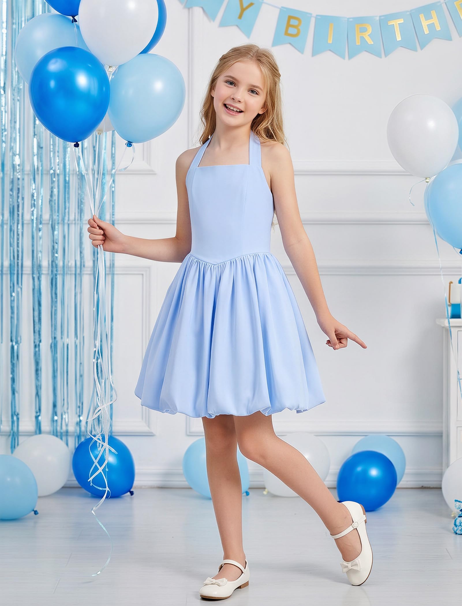 Odizli Vestido corto de verano para niñas y niñas, sin mangas, cuello halter, línea A, vestido de verano