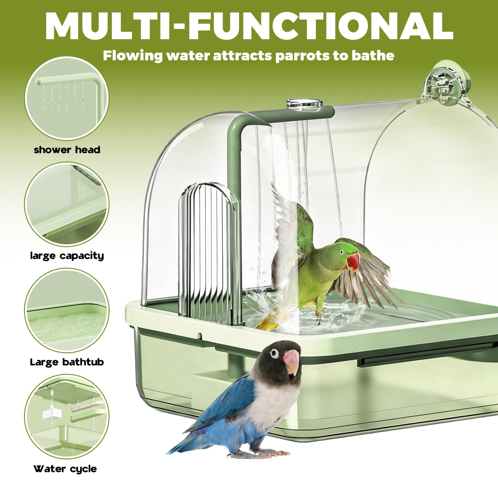 Automatische Vogeltränke für Käfig, automatisches Sittichbad mit Pumpe, Filter, Vogeldusche für den Innenbereich, mit fließendem Wasser, für Haustiere, Vögel, Wellensittiche, Nymphensittiche