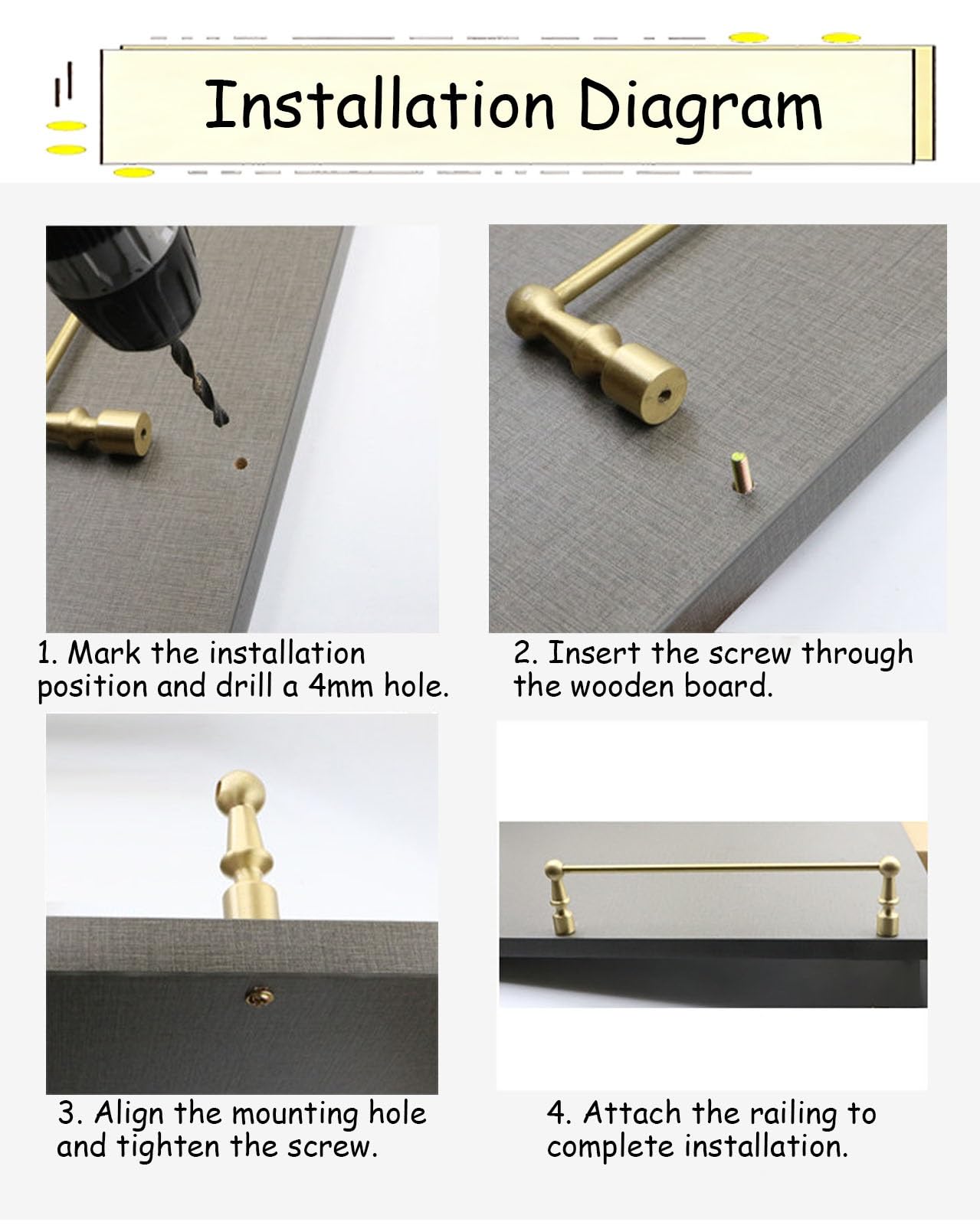 Juego de 3 barras decorativas de metal con 2 husillos de 26 pulgadas, barra de barrera de latón macizo para estantes de madera, elegante y (estilo A)