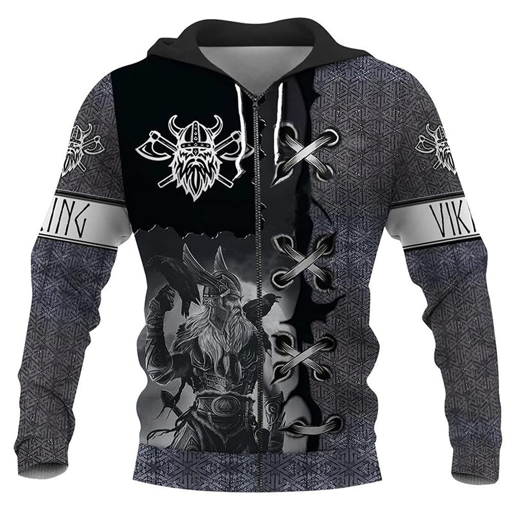 Corbeau de tatouage nordique pull à capuche zippé veste de sport pour homme