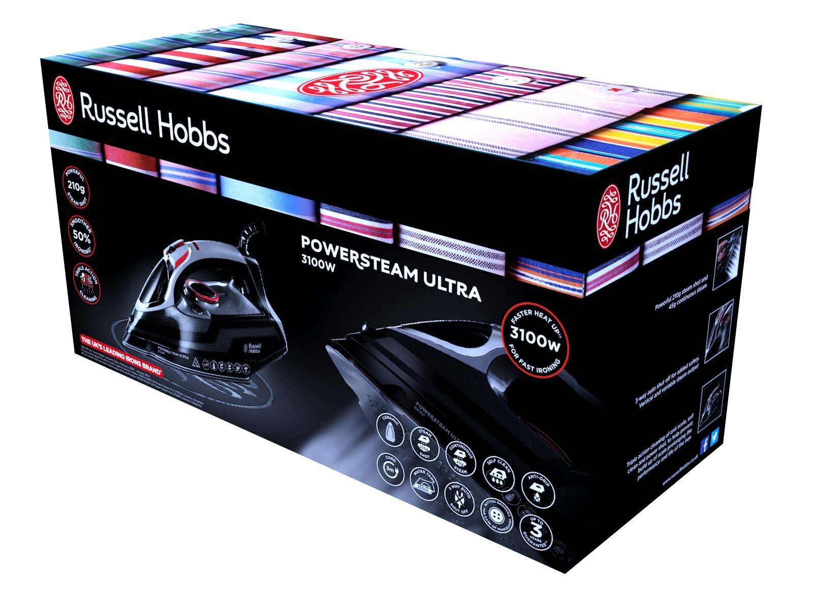 Visita la tienda de Russell Hobbs Russell Hobbs Plancha de Ropa Power Steam Ultra - 3100W, Suela Cerámica, Planchado Seco, Golpe Vapor 210g, Antical, Antigoteo, Función Autolimpieza, Apagado Automático, Negro - 20630-56 in use