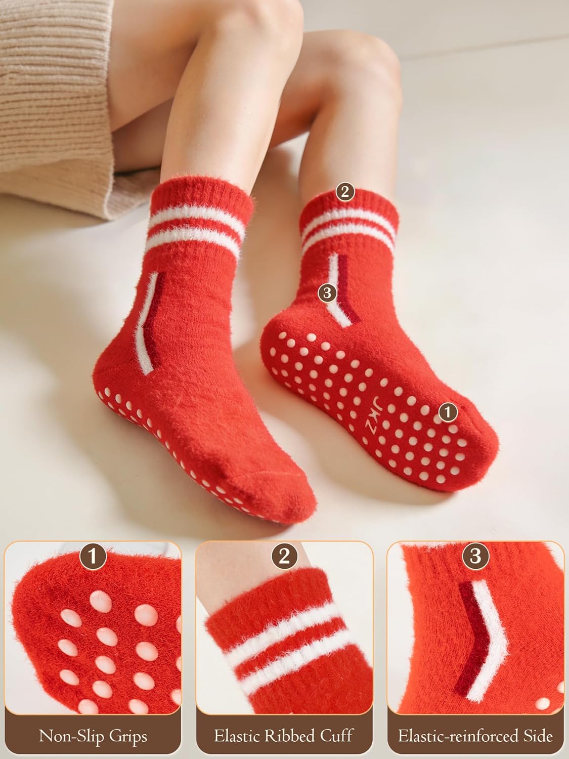 10 Pairs Non Slip Fuzzy Socks for Women With Grips Winter Warm Cozy Fluffy Hospital Slipper Socks - Image 4
