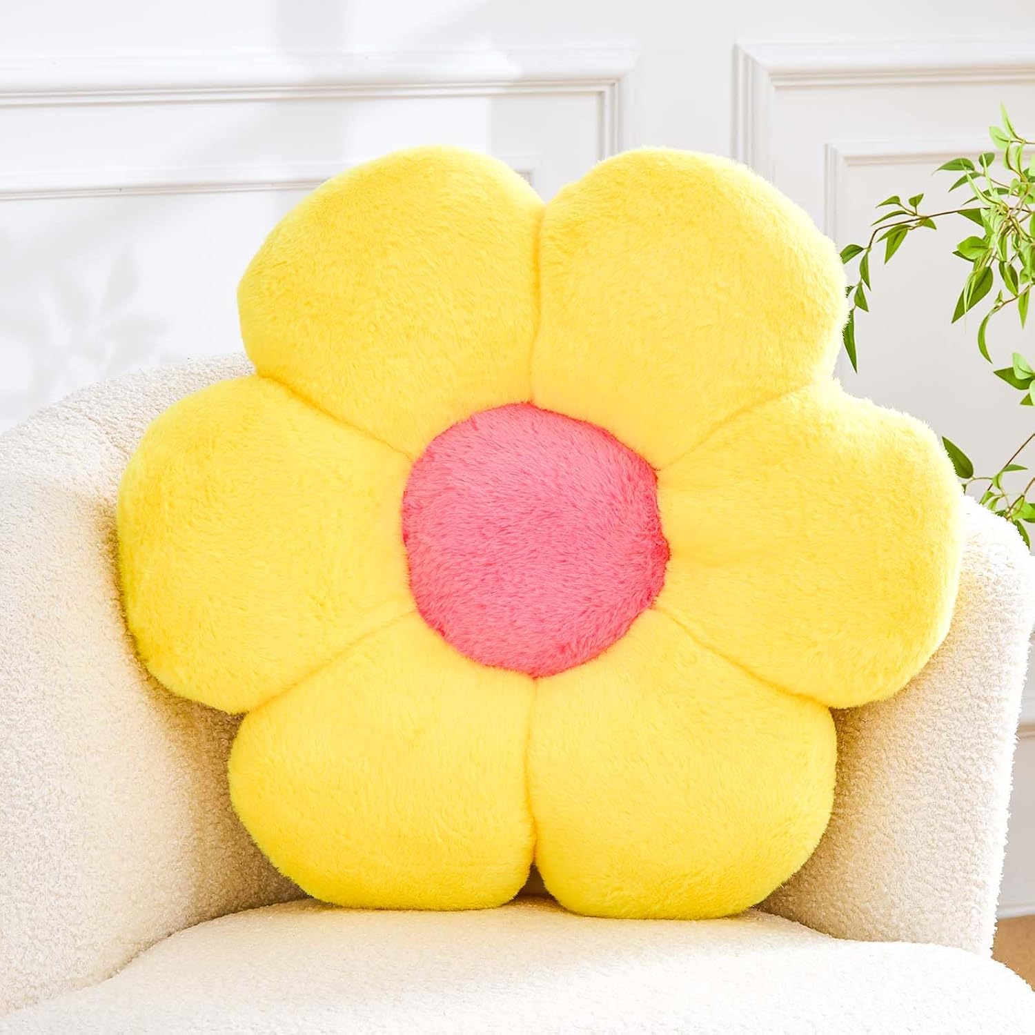 Kcvvcr Flower Pillow Cute Decorative Throw Pillow with Faux Rabbit Fur Soft Daisy Plush Floor Cushion Aesthetic Flower Shaped Pillow Home Decor for Bed Sofa Couch (Sage Green, 19.6 Inch)
