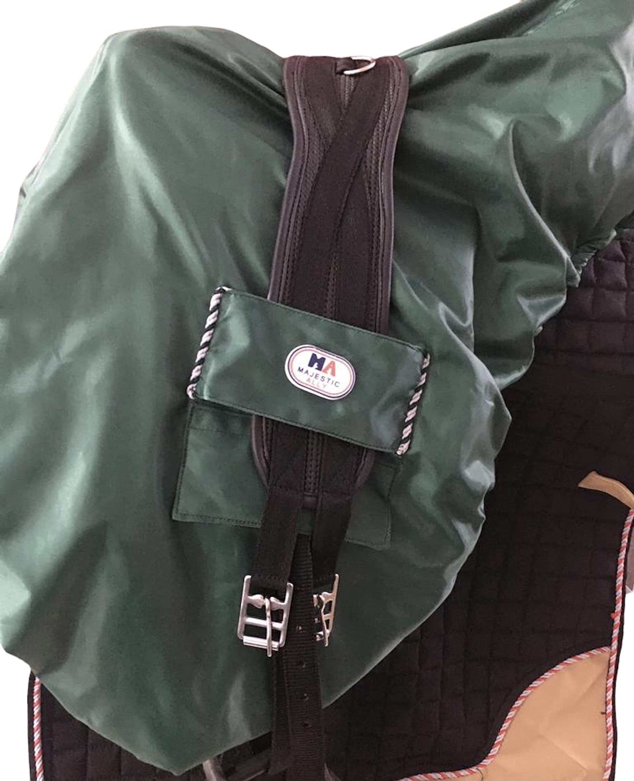 Majestic Ally Housse de Selle Anglaise imperméable en Nylon avec Doublure en Polaire - Plusieurs Couleurs (Vert Chasseur)