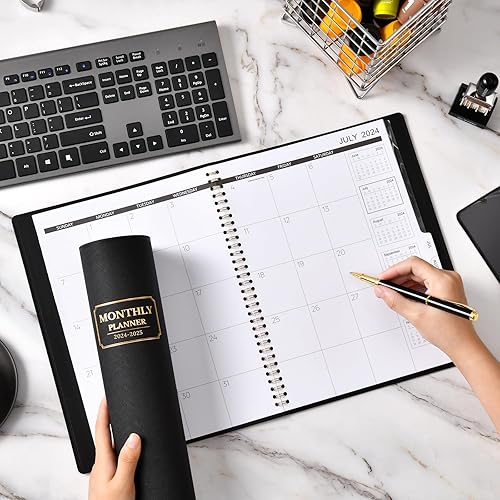 Miniatura 7 de Artfan Agenda mensual 2025  Calendario mensual 2025 con pestañas, 8.86 x 11.4 pulgadas, cuero saffiano, julio 2024 a diciembre 2025, cuero negro