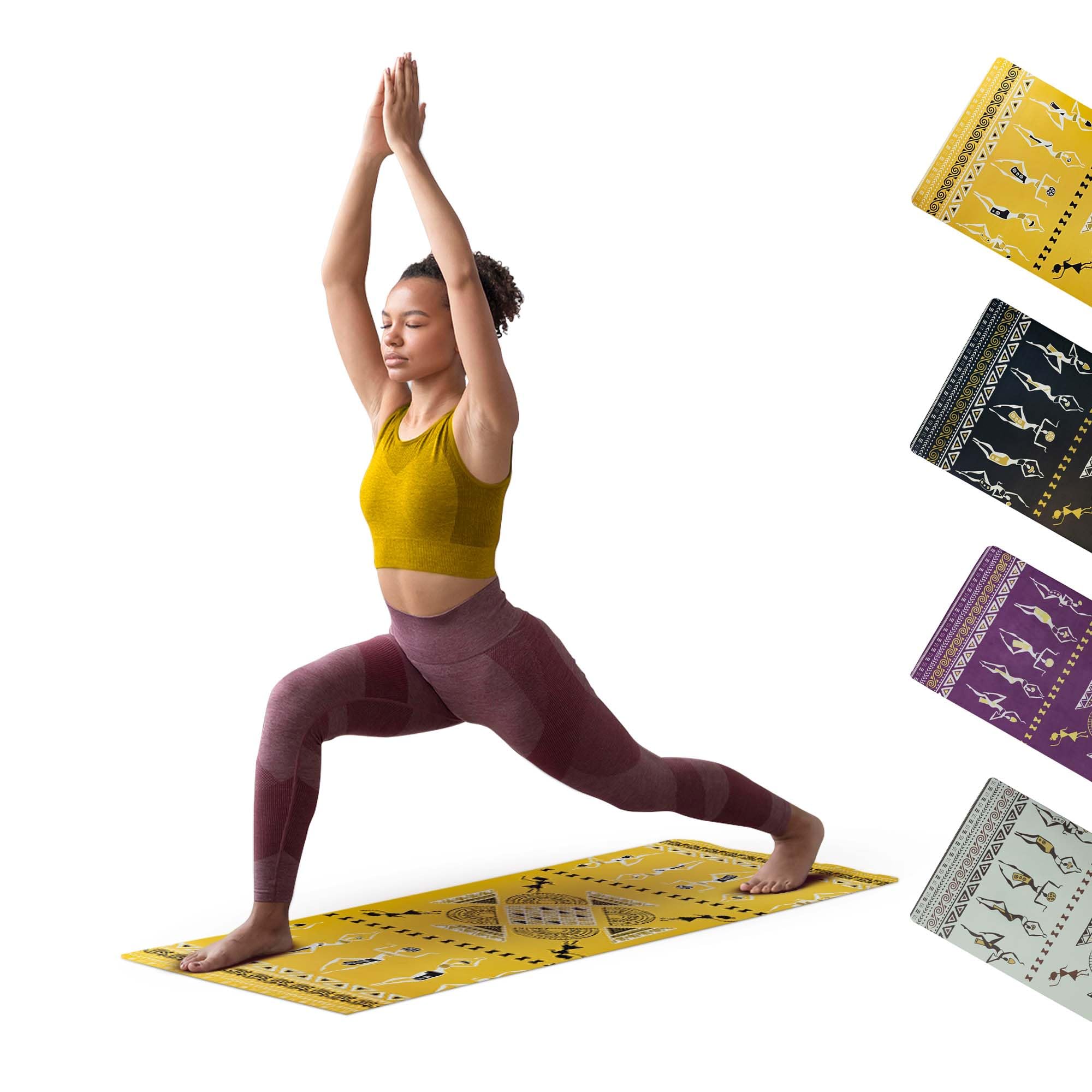 Zaveur Dancing Ladies Polyurethane Yoga Mat - 27" W x 73" L Meditation Mat with Premium PU Front - Non Slip Exercise Mat with Rubber Back for Home Workout - Portable Exercise Floor Mat, Yellow