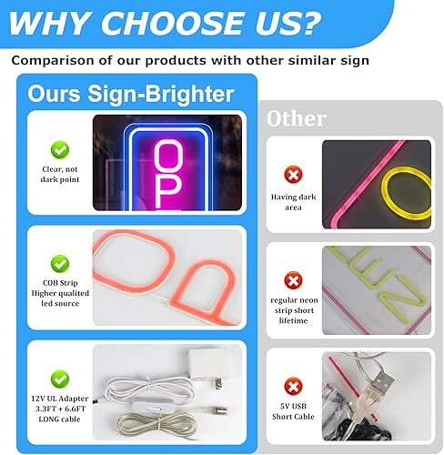 Miniatura 3 de Letrero de neón abierto para negocios, 16 x 9 pulgadas, letrero de neón abierto súper brillante (azul y rosa), letrero de luz de neón para ventana,
