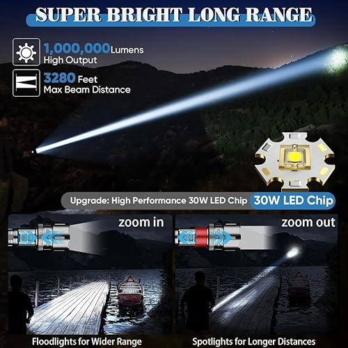 Miniatura 2 de Linternas recargables de alto lúmenes, 10000000 de alta luz de flash de lúmenes con pantalla de alimentación digital y 5 modos de linterna de alta