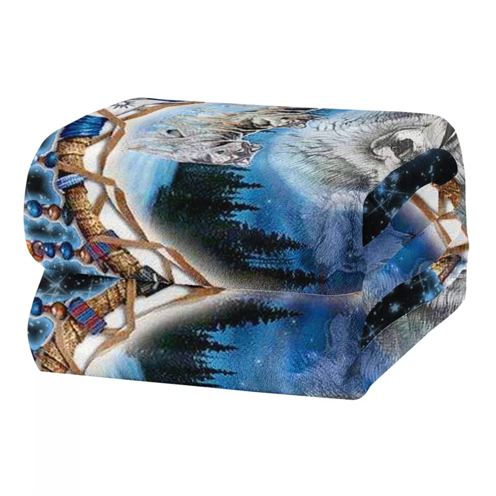 Plaid Polaire 240x260 Adulte Loup Attrape RêVe Bleu, Douce Flanelle Couverture lit 2 Personnes en Microfibre, Plaid Canape Grande Taille Jeté de Canapé, Réversible Peluche Couverture