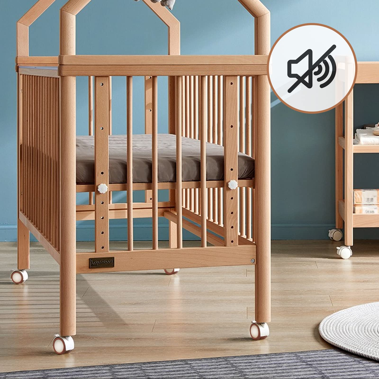 DBREAKS Roulettes pour meubles d'enfants, 4 roulettes doubles avec goupille de manchon de 7 mm, avec frein, adaptées au lit de bébé (blanc)
