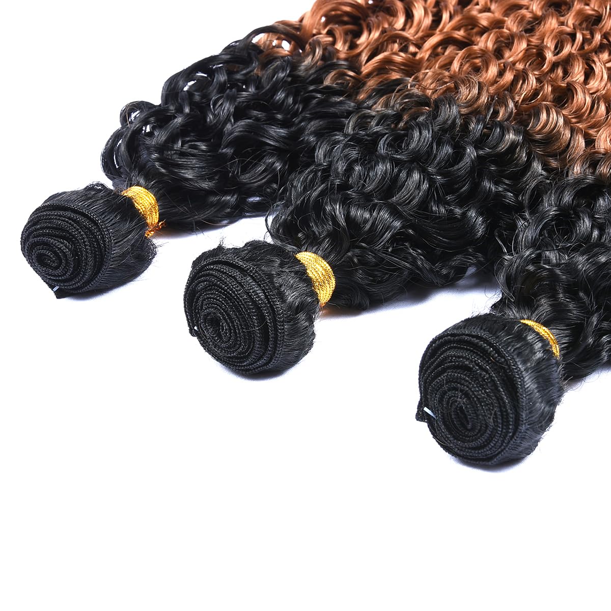 Luovce Synthetic Hair Extension Water Wave Synthetic Hair Weave Bundles 3 Bundles 22 inches with one Closure 230 Grams T1b/30 Colour - Image 4