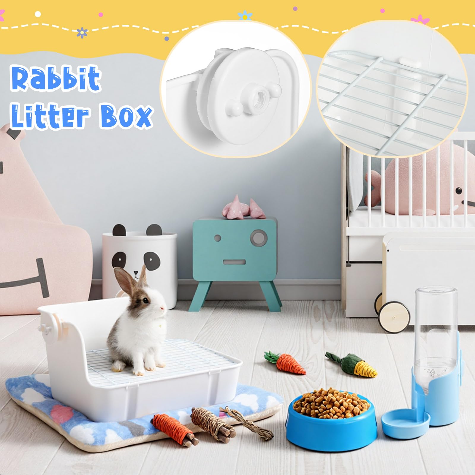 Kit iniziale per lettiera per conigli, 20 pezzi, kit per la toelettatura degli animali domestici con ciotole appese e bottiglia d'acqua per piccoli animali, coperta in flanella con set di