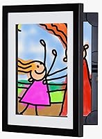 Dynamic Frames Li’l Davinci Art Cabinet: Stores 50+ 8.5x11 Kids Art, Black Wooden Frame, Easy Swap Display for Children's Masterpieces