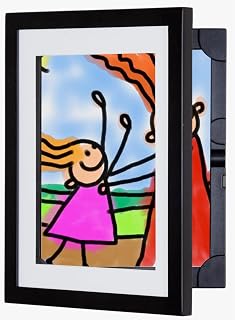 Dynamic Frames Li’l Davinci Art Cabinet: Stores 50+ 8.5x11 Kids Art, Black Wooden Frame, Easy Swap Display for Children's Masterpieces
