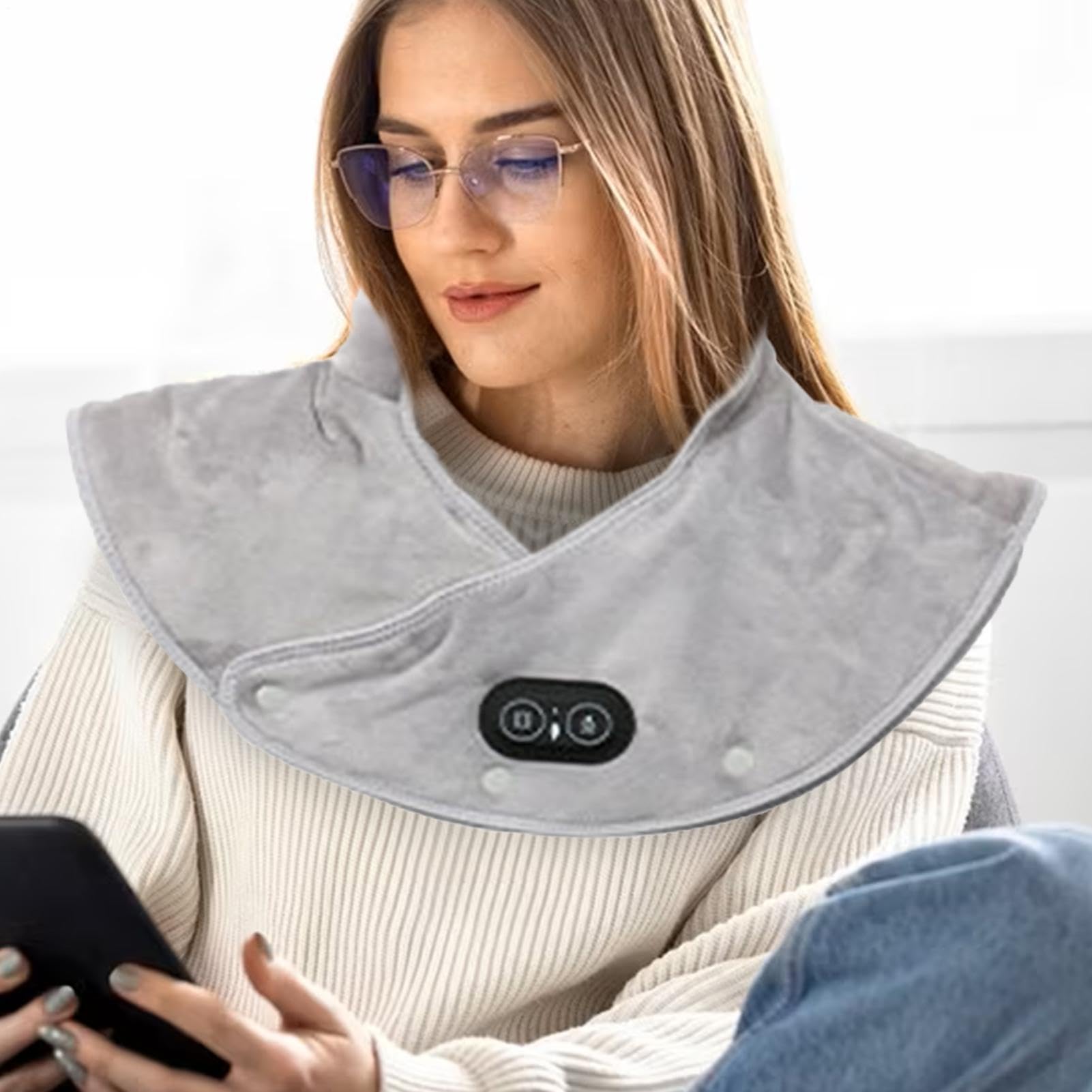 Almohadilla térmica para cuello y hombros Calentamiento rápido, automático | Calefacción cervical con 3 niveles de calor ajustables, función de calentamiento rápido, cierre automático