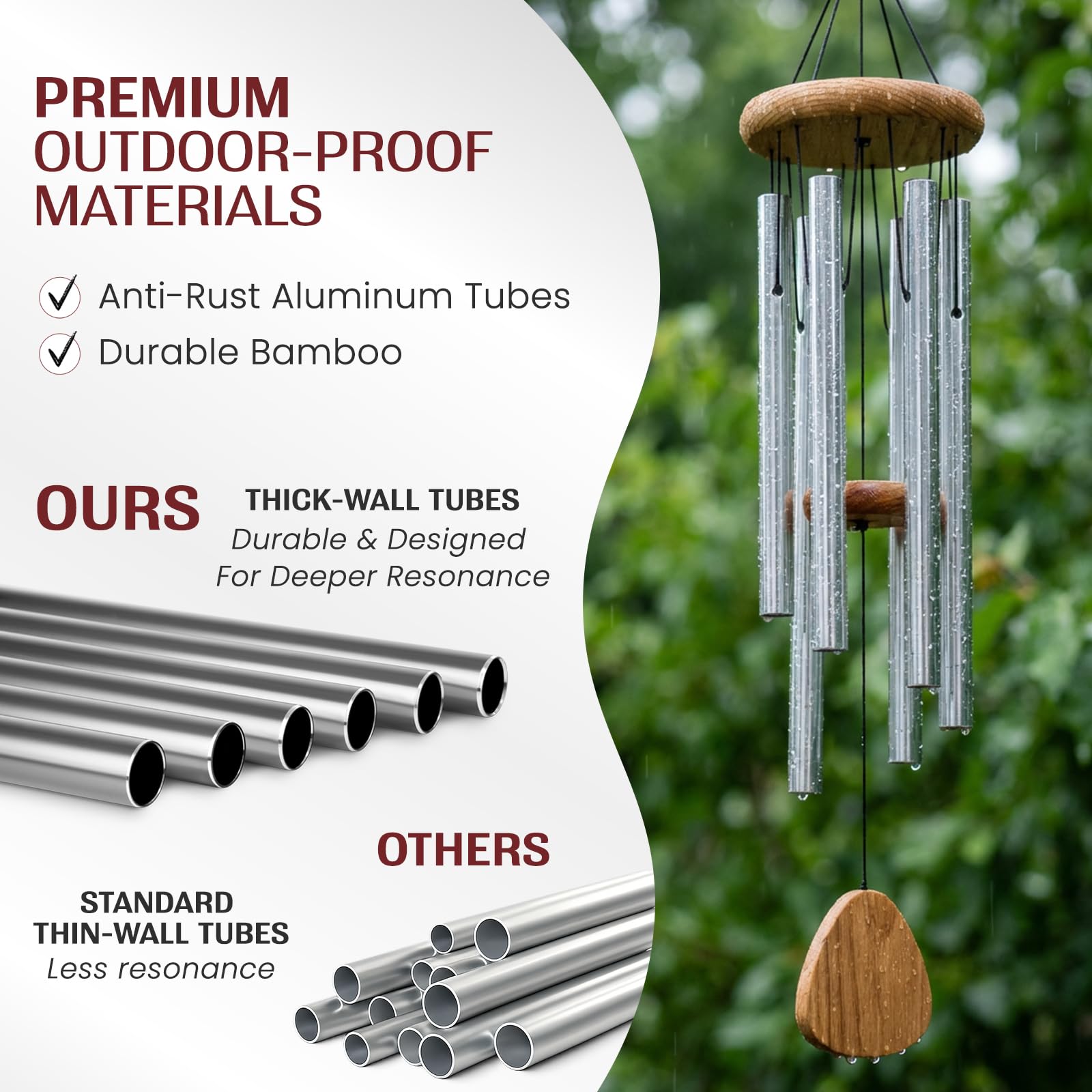 UpBlend Outdoors Carillon éolien pour extérieur – Carillon éolien argenté de 73,7 cm pour l'extérieur, Carillon éolien harmonique pour l'extérieur, Carillon éolien pour Maman, Grand-mère, Carillon à