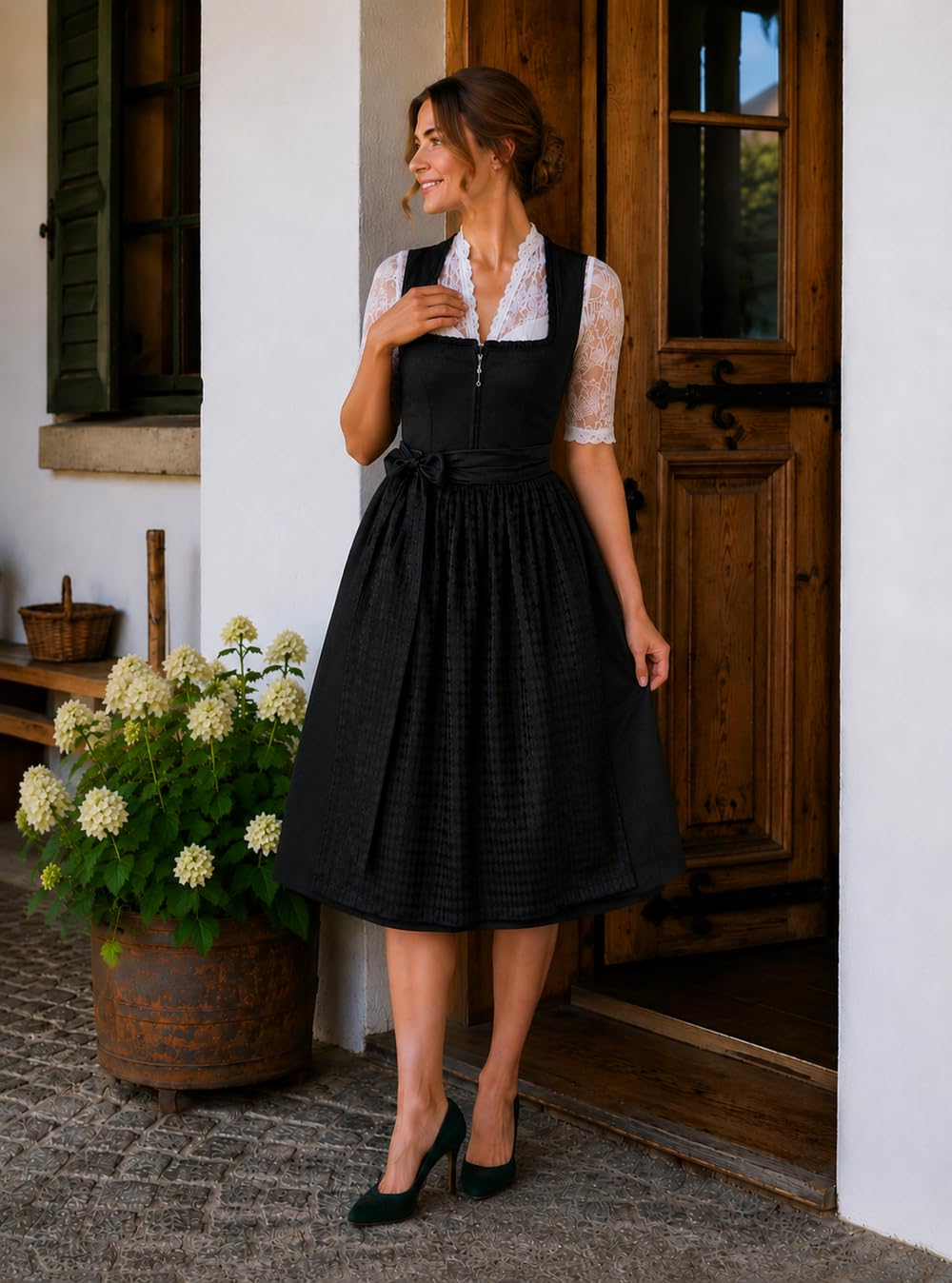 Alpenmärchen Midi Dirndl aus Exklusiver Kollektion inkl. Schürze Gr.32-54 - ALM1066