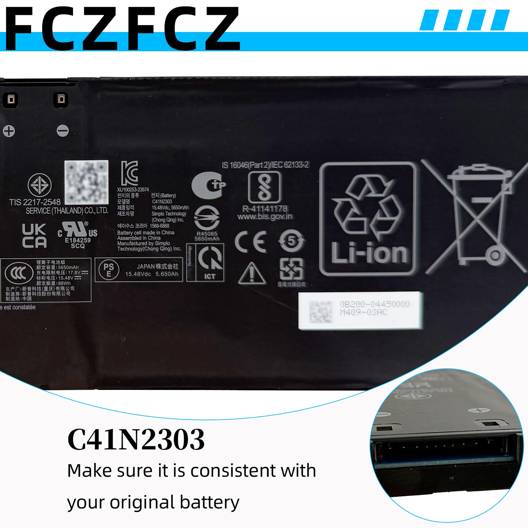 Amazon.com: FCZFCZ C41N2303 Battery 90Wh 5820mAh Replacement for