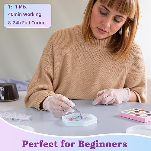 Miniatura 5 de LET'S RESIN Kit de posavasos de resina epoxi de 16 onzas con moldes y polvo de mica, manualidades para adultos, principiantes, ideal para